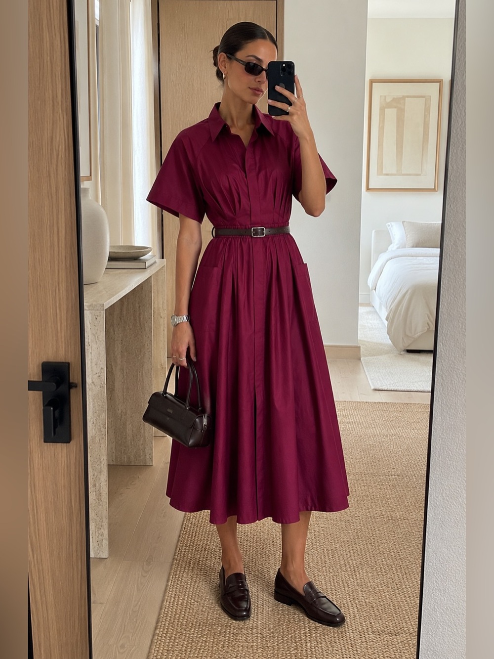 YAS Yassimana Midi Shirt Dress Rhododendron Burgundy Cotton Size 40 NWT
